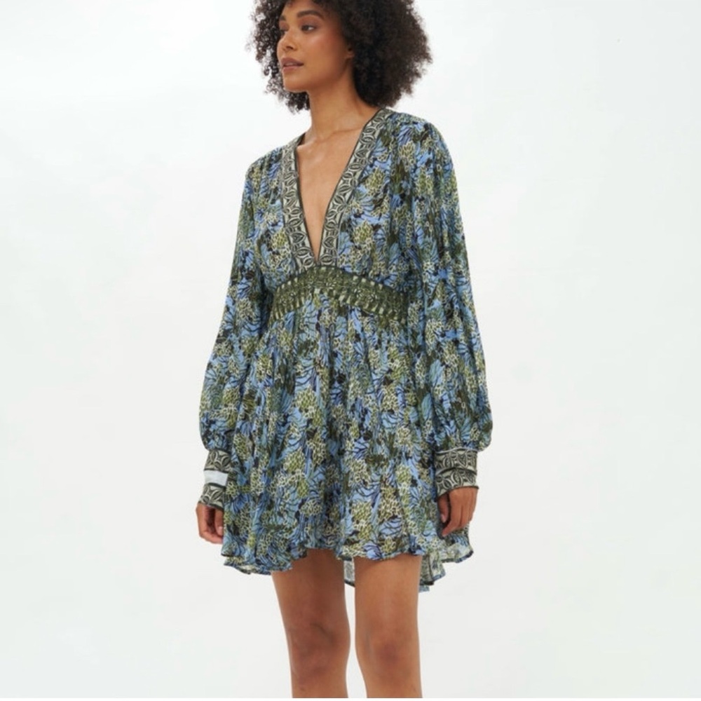Oliphant Floral V-Neck Dress - Blue and Green S